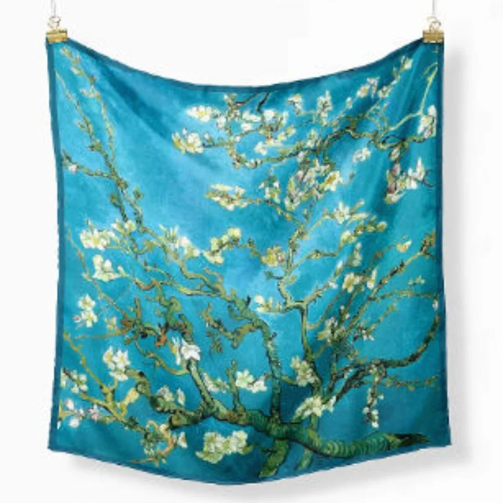 Van Gogh Almond Blossom Silk Feel Square Scarf Floral Art 20.75